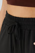 Pull On Elastic High Waist Drawstring Pocket Ruffle Hem Wide Leg Pants